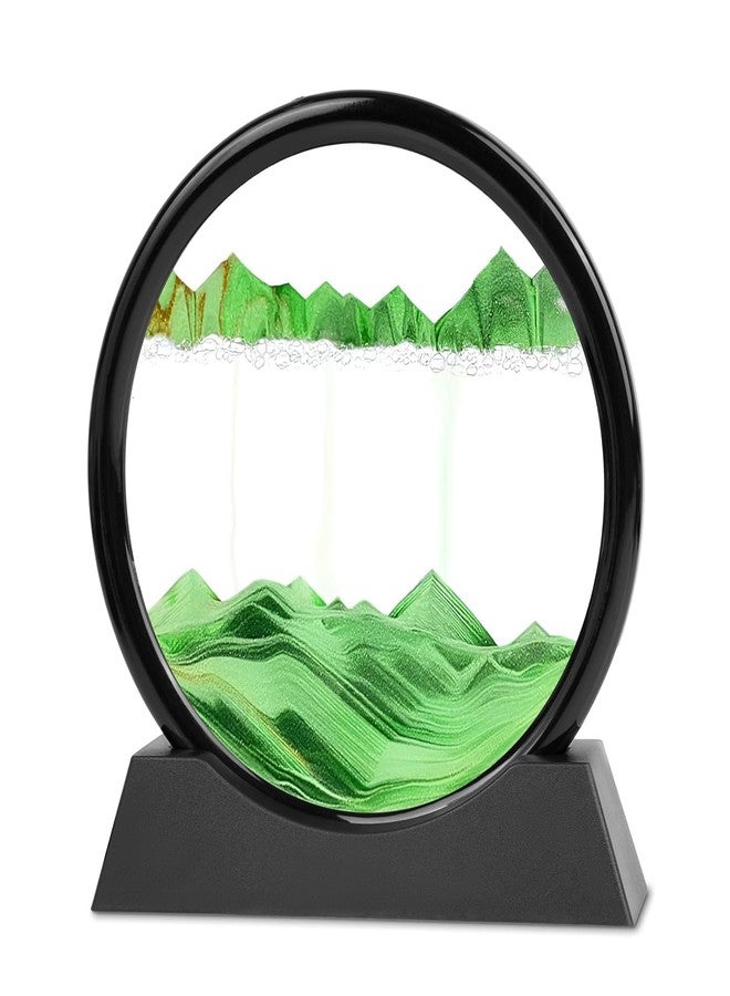NestPlay Moving Sand Art, 3D Liquid Motion Deep Sea Sandscape Color Quicksand Decor, Round Glass Flowing Sand Art Sandscapes Picture, Relaxing Desktop Home Office Work Decor, 7 inch Green - Image 1